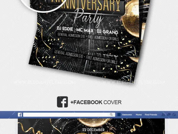 Sparkly Anniversary Party Flyer Instagram Post and Facebook Cover Templates 1