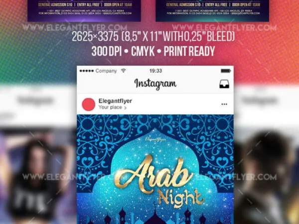 Sparkly Arab Night Flyer Instagram Post and Facebook Cover Templates 1