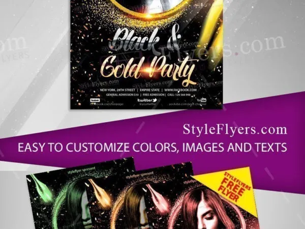 Sparkly Black Gold Night Party Flyer Template 1
