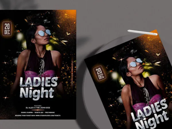 Sparkly Black and Orange Ladies Night Flyer Template 1