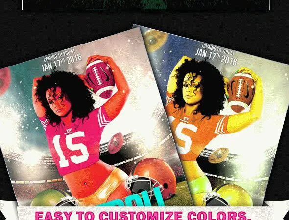 Sparkly Bold Football Game Flyer Template and Facebook Cover 1