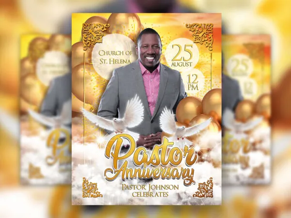 Sparkly Border Elegant Pastor Anniversary Flyer and Facebook Cover Templates 1
