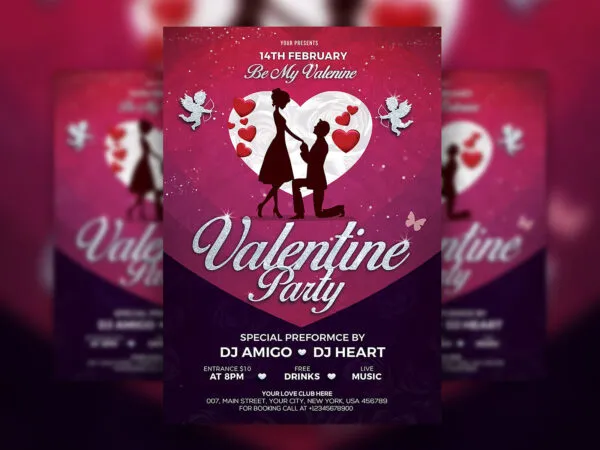 Sparkly Fancy Valentines Day Party Flyer Template 1