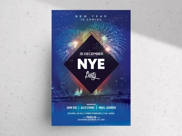 Sparkly Fireworks New Year Party Flyer Template 1