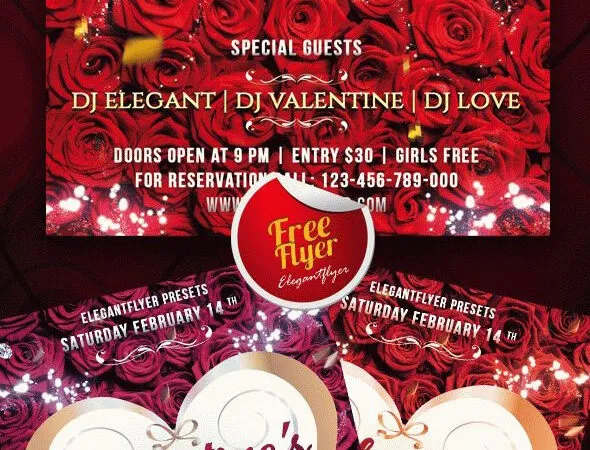 Sparkly Floral Valentines Day Party Flyer Template 1