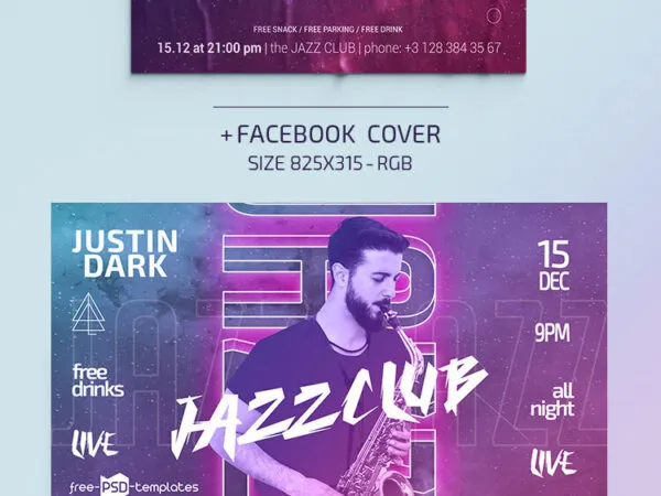 Sparkly Jazz Concert Flyer Template with a Facebook Cover 1
