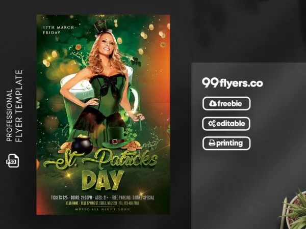 Sparkly Modern Saint Patricks Day Flyer Template 1