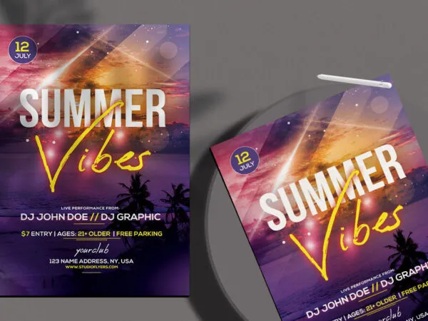 Sparkly Neon Summer Beach Party Flyer Template 1