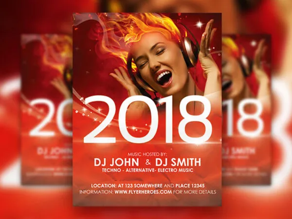 Sparkly New Years Eve Party Flyer Template in Red and Orange 1