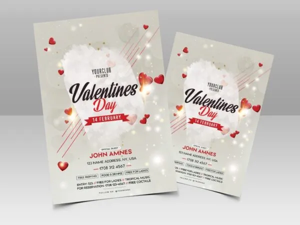 Sparkly Red and White Valentines Day Party Flyer Template 1