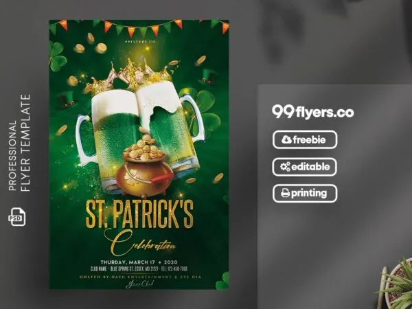 Sparkly Tropical Saint Patricks Day Party Flyer Template 1