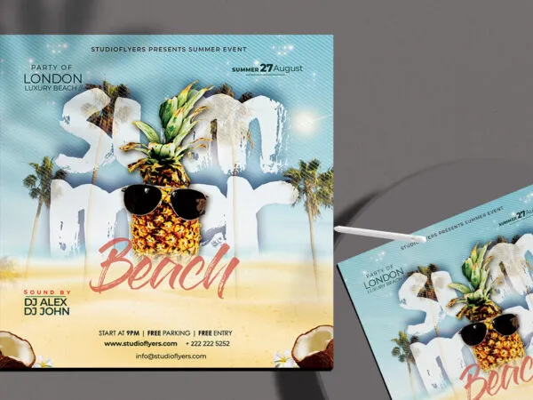 Sparkly Tropical Summer Party Flyer Instagram Template 1