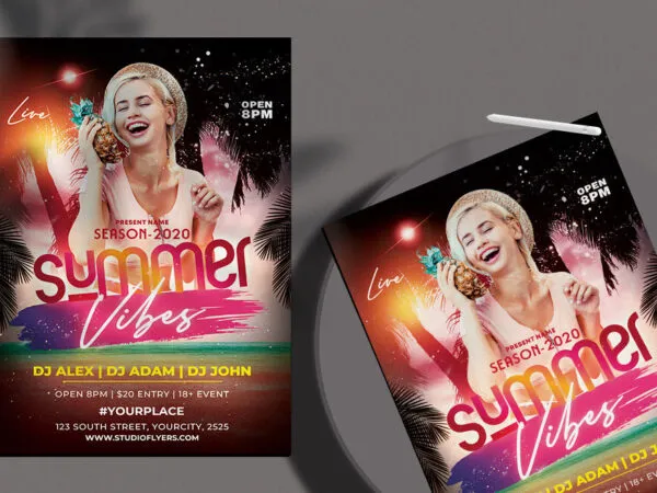 Sparkly Tropical Summer Vibes Flyer Template 1