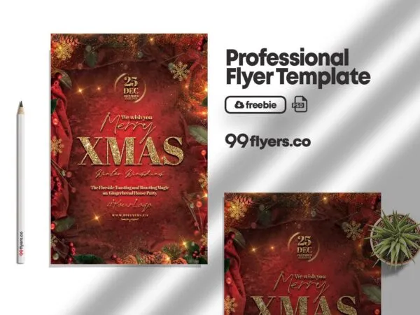 Sparkly and Ornamental Modern Christmas Party Flyer Template 1