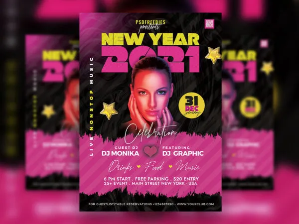 Splash Black and Purple New Year Party Flyer Template 1