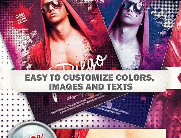 Splash Dotted DJ Party Flyer Template and Facebook Cover 1