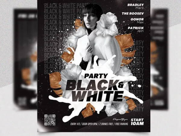 Splash Illustrative Black White Party Flyer Template 1