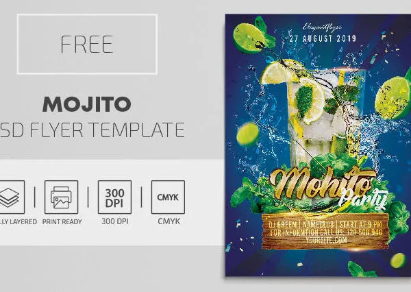 Splash Leafy Playful Mojito Club Party Flyer Template 1