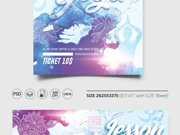 Splash Yoga Classes Flyer and Facebook Cover Template 1