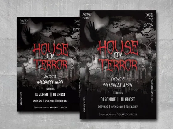 Spooky Black and White Halloween Flyer Template 1