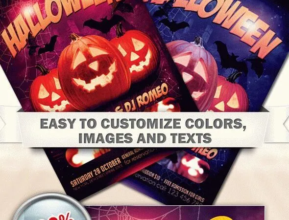 Spooky Bold Halloween Party Flyer Template and Facebook Cover 1