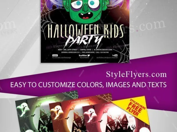 Spooky Cartoon Halloween Kids Party Flyer Template 1