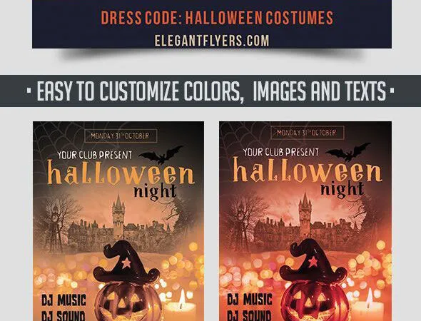 Spooky Castle Halloween Party Flyer and Facebook Cover Template 1