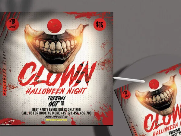 Spooky Clown Halloween Night Flyer Instagram Template 1