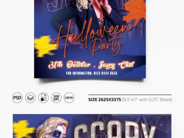 Spooky Dark Halloween Party Flyer and Facebook Template 1