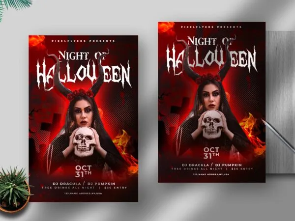 Spooky Flaming Halloween Party Flyer Template 1