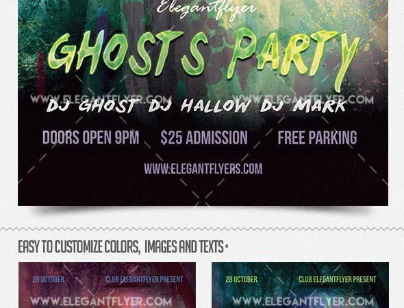 Spooky Ghostly Halloween Party Flyer Along with Facebook Cover Templates 1