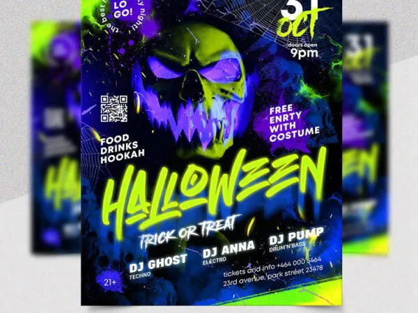 Spooky Halloween Flyer Template with Neon Effects 1