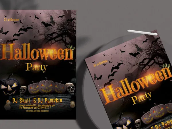 Spooky Illustrated Halloween Party Flyer Template 1