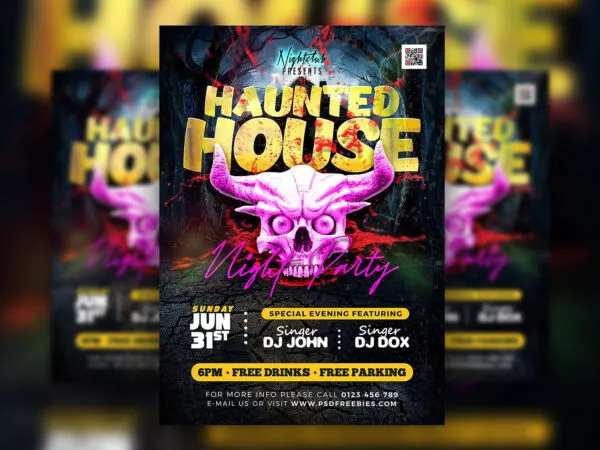 Spooky Playful Haunted House Party Event Flyer 1