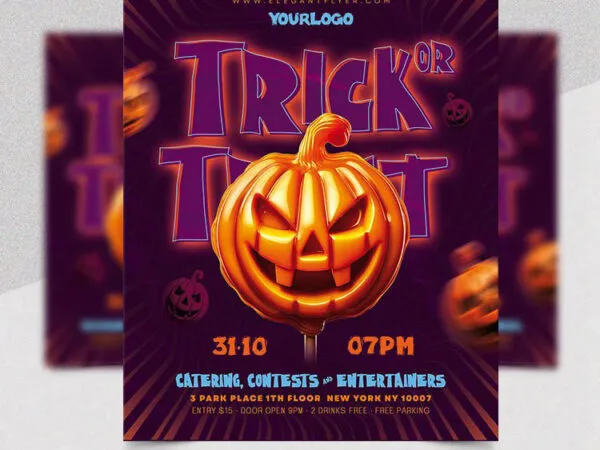 Spooky Purple Trick Or Treat Flyer Template 1