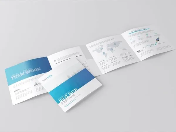 Square 4 Fold Brochure Mockup in 4 Sights 1