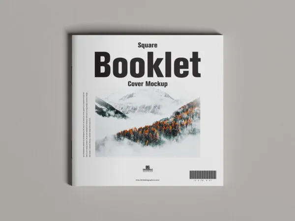 Square Booklet Cover Laid in Top View Mockup 1