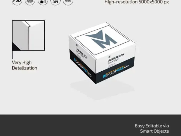 Square Box Mockup in 3 Showcases 1
