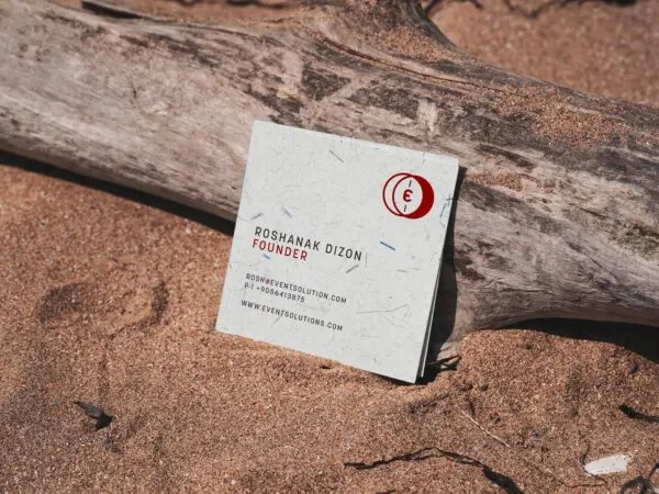 Square Business Card Mockup Laid on a Wood 1