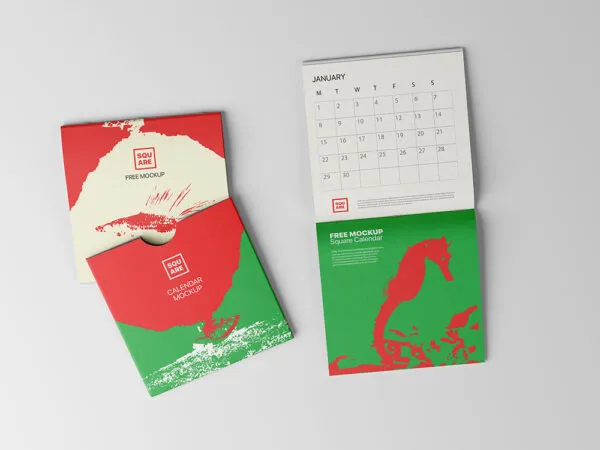 Square Calendar Mockup in Top View 1