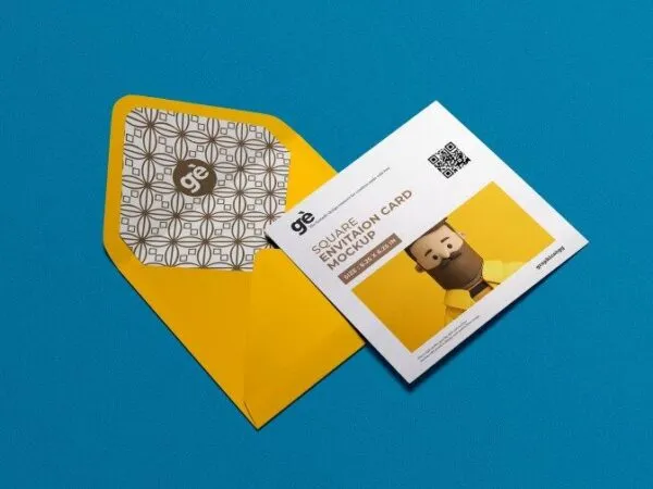 Square Card Placed on Square Opened Envelope Mockup 1