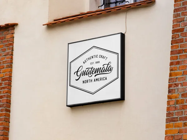 Square Coffer Sign on Wall Mockup 1