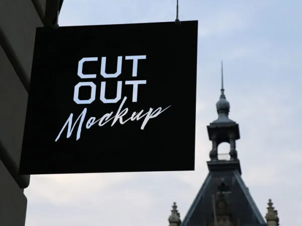 Square Cutout Signage Hanging Outdoor Mockup 1