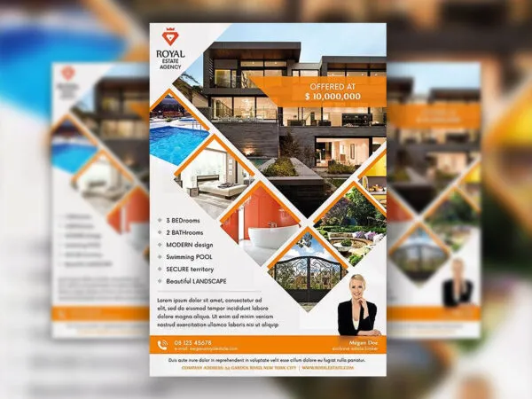 Square Grid White and Orange Real Estate Flyer Template 1