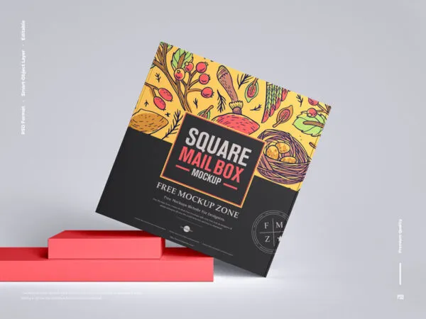 Square Mailbox Laid on Small Boxes Mockup 1
