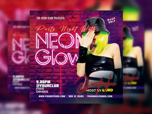 Square Neon Nightclub Party Flyer Instagram Template 1