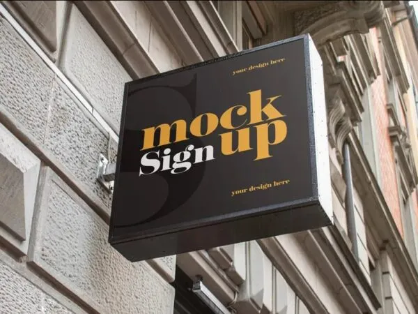 Square Outdoor Sign Mockup in Perspective View 1