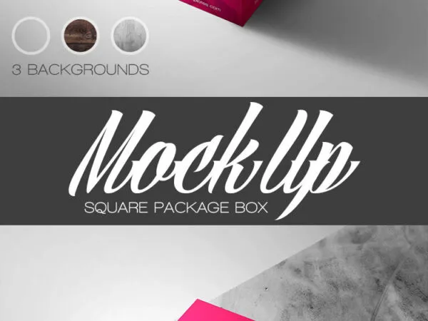 Square Package Box Mockup with 3 Predefined Backgrounds 1
