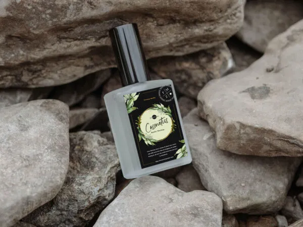 Square Plastic Cosmetic Bottle on the Rocks Mockup 1