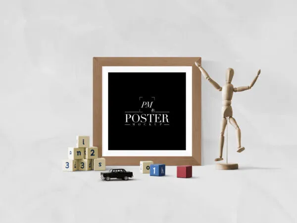 Square Poster Frame Mockup with Decorative Toys 1